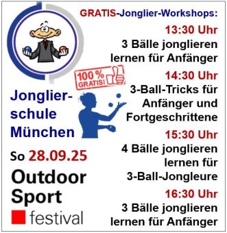 Vier GRATIS-Jonglierkurse am Sonntag, 28. September beim Outdoor-Sportfestival im Olympiapark