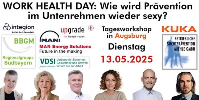 „Work-Health-Day“ am 13. Mai in Augsburg zu den Themen Sucht, Bewegung und Gesundheitsvorsorge