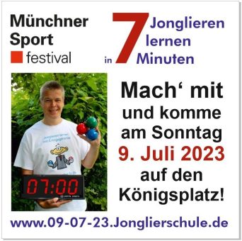 Jonglieren lernen In 7 Minuten für Schüler und Sportler am Sonntag, 9. Juli auf dem Königsplatz in München