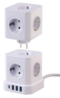 revolt 13in1-Steckdosen-Turm, 9 Steckdosen, 3x USB-A, USB-C, PD 20 Watt, weiß