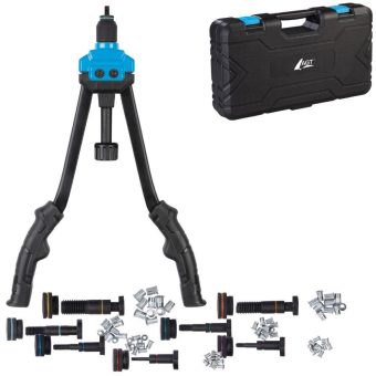 AGT Nietmutternzange mit 80 Nietmuttern, Dornen M3 – M12, Koffer, 40 cm