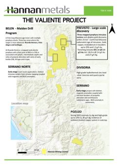 Hannan gibt bekannt, dass hochgradige Gold- und neue Kupferzonen das Projekt Previsto in Peru erweitern