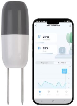 Royal Gardineer Smarter WLAN-2in1-Bodenfeuchtigkeits- und Temperatursensor SUN-155 mit App