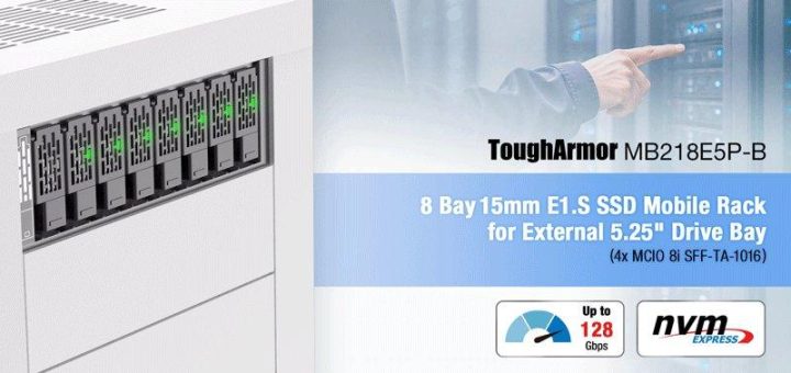Hochkompakter 8-Bay E1.S NVMe Speicher in einem einzelnen 5,25″ Schacht