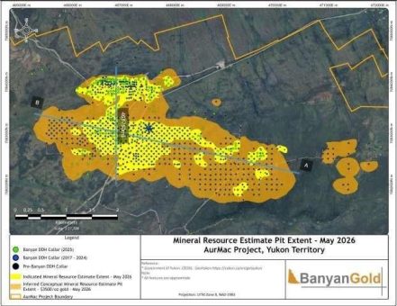 Banyan erweitert die Schätzung der angezeigten und abgeleiteten Mineralressourcen und verbessert den Gehalt in der Lagerstätte AurMac im Yukon, Kanada