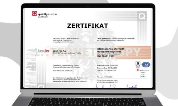 Janz Tec AG erhält Zertifizierung nach ISO 27001 und bestätigt hohe Standards in Qualität, Umwelt und Informationssicherheit