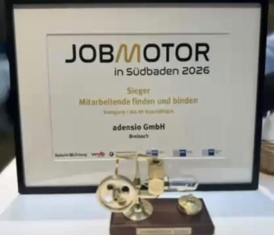 adensio erhält Jobmotor-Auszeichnung 2026 für „Mitarbeitende finden und binden“