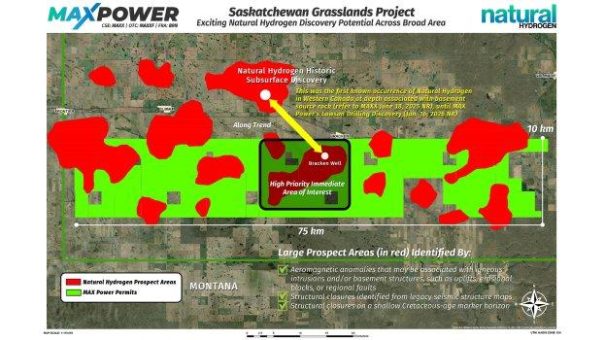 Max Power bestätigt mit dem Bohrloch „Bracken“, 325 km von der Entdeckung bei Lawson entfernt, das Potenzial für natürlichen Wasserstoff auf Beckenebene in Saskatchewan