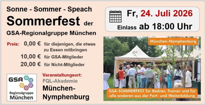Sonne, Sommer, Speech: GSA lädt am Freitag, 24. Juli zum Sommerfest nach München