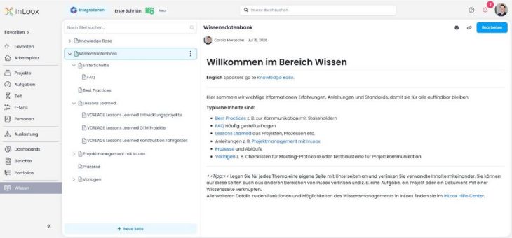 Projektwissen bleibt dort, wo Projekte entstehen: InLoox integriert Wissensmanagement direkt in die Projektplattform
