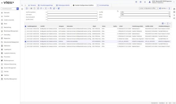 Varianten im ERP: Neue Konfliktübersicht für Produktkonfigurationen in VlexPlus ERP Release 6.5