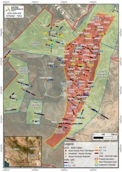 Aztec bohrt 88,4 Meter mit 1,42 g/t Au und 14,58 g/t Ag (1,69 g/t AuÄq) bei den ersten Step-out-Bohrungen der North Extension auf dem Projekt Tombstone in Arizona