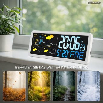 Luminea Home Control WLAN-Wetterstation FWS-1205 mit Außensensor, Wettertrend, UV-Index, Uhr, App