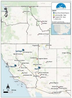 Blue Moon Metals erwirbt 33 Wolfram- und Antimon-Projekte im Westen der Vereinigten Staaten und wird damit zu einem bedeutenden Eigentümer von Wolfram-, Germanium-, Gallium- und Antimon-Vorkommen in den USA