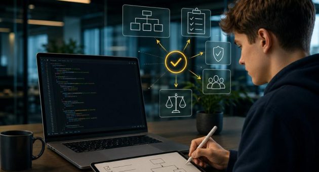 Lehrberuf Applikationsentwicklung im Wandel: KI programmiert. Lernende verantworten.