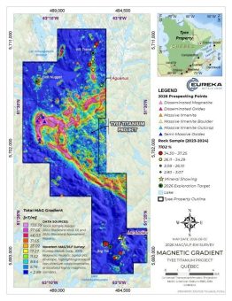 Eureka Metals identifiziert auf Grundlage der hochauflösenden Flugvermessung breite magnetische Trends auf dem Titanprojekt Tyee