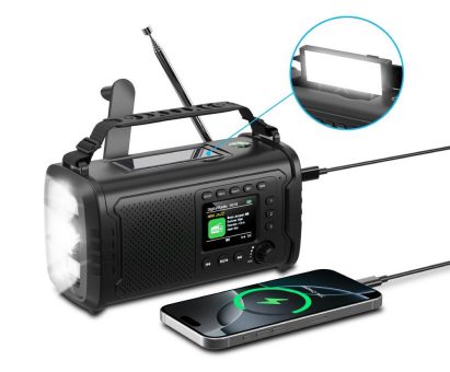 VR-Radio Kurbel-Notfall-Digitalradio SOL-1555 mit USB-Powerbank, LED-Lampe, 20000 mAh