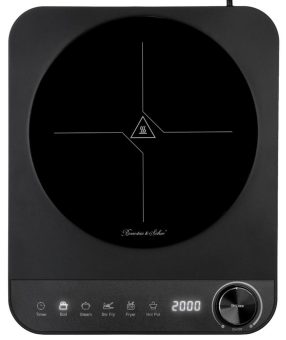 Rosenstein & Söhne Dünne Induktionskochplatte, Touch-Tasten, 2.000 Watt, 10 Stufen, 5 Menüs