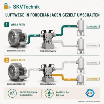 Leitungswechsel in Förderanlagen: Ventilfunktion passend zum Luftweg auswählen