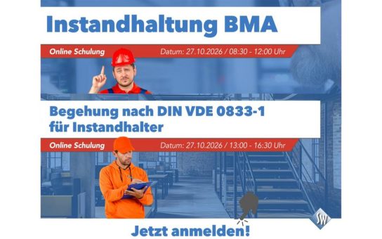 Zwei Schulungen, ein Tag: Instandhaltung BMA & Begehung nach DIN VDE 0833-1.
